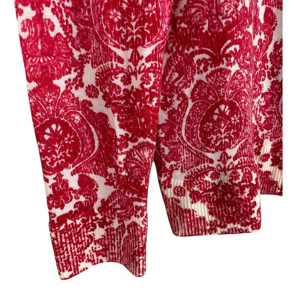 Talbots Merino Wool Button Front Cardigan Sweater Medallion Floral Red Sz MP - Picture 9 of 11